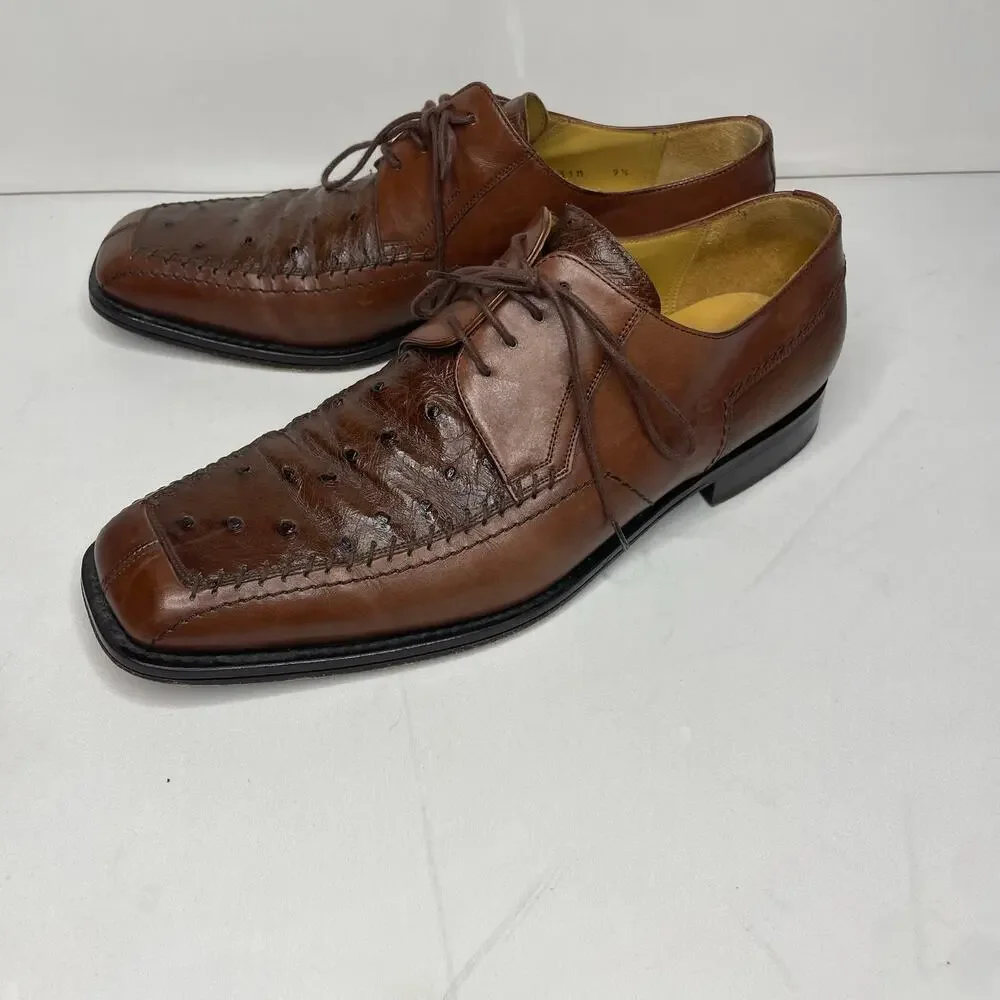 Mezlan Ostrich Leather Alberta Oxford Dress Shoes, Men's 9.5M Brown‎ Luxury